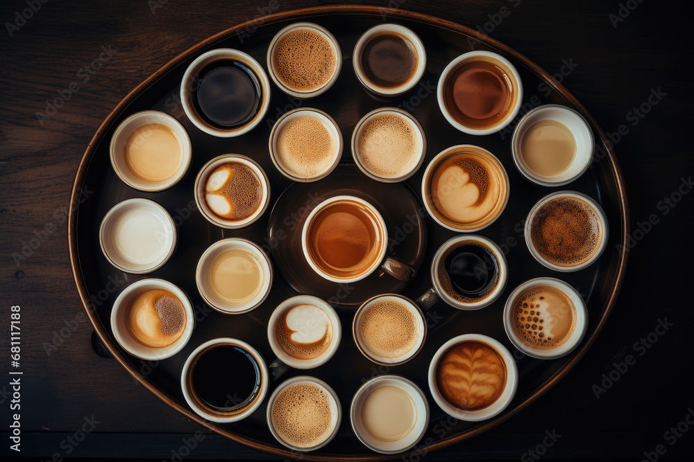 Central Focus: Coffee Cups Arranged on Tray Central Focus: Coffee Cups Arranged on Tray