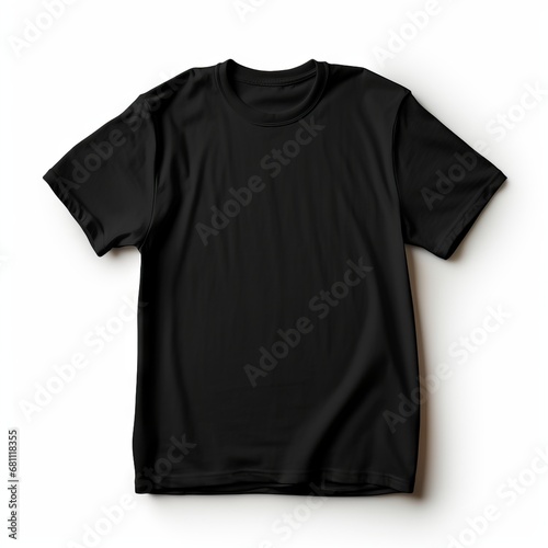 Classic Black T-Shirt Mockup on Crisp White Background, Generative AI