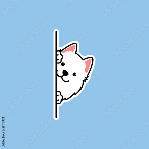 Cute samoyed dog peeking cartoon, vector illustration