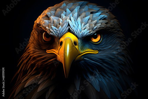American eagle head 3d art in style of dark yellow and dark blue colors © Oksana