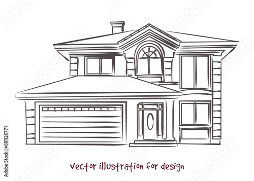 vector sketch of house with garage 