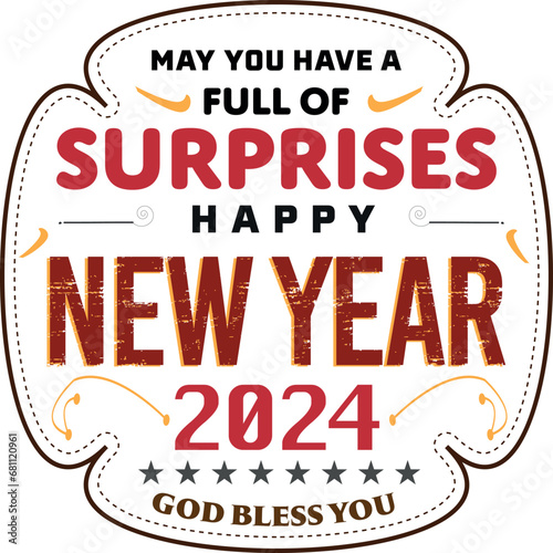 Happy new year 2024 poster design illustrative eps badge