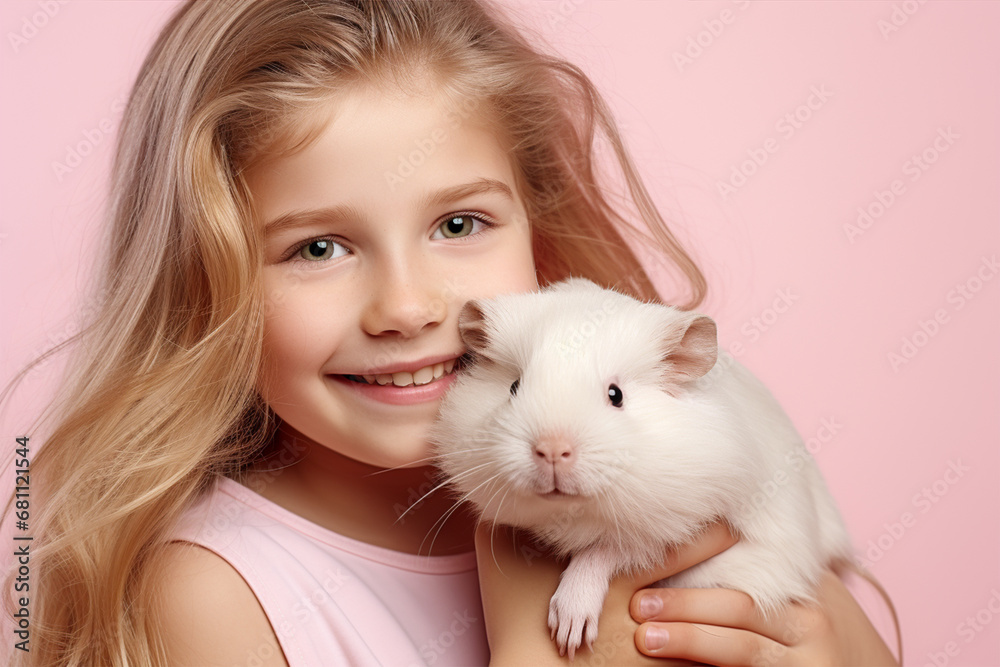 Happy little girl holding a cute guinea pig. Happy little girl holding a cute guinea pig.