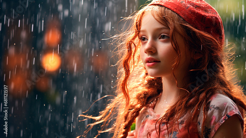 Beautiful girl in the rain. Generative AI,