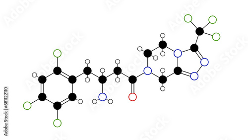sitagliptin molecule, structural chemical formula, ball-and-stick model, isolated image januvia