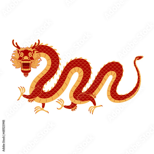 Asian zodiac sign, Chinese dragon character line art illustration. 2024 Lunar New Year hand drawn vector. Asian style design. Element for traditional holiday card, banner, poster, decor © Maria Skrigan