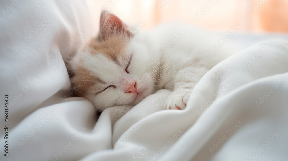 The kitten is sleeping in bed. Generative AI, The kitten is sleeping in bed. Generative AI,