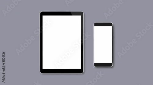 Tablet and cellphone mockup with blank screens to add contents. Gray background.
