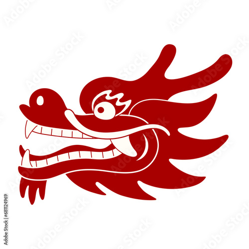 Asian zodiac sign, Chinese dragon face flat character illustration. 2024 Lunar New Year hand drawn vector. Asian style design. Element for traditional holiday card, banner, poster, decor