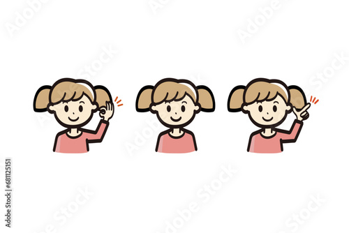 女の子のいろんなポーズバリエーションのイラストセット_説明 ポイント OK