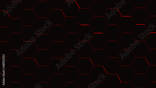 Hexagonal abstract dark background with red light vector