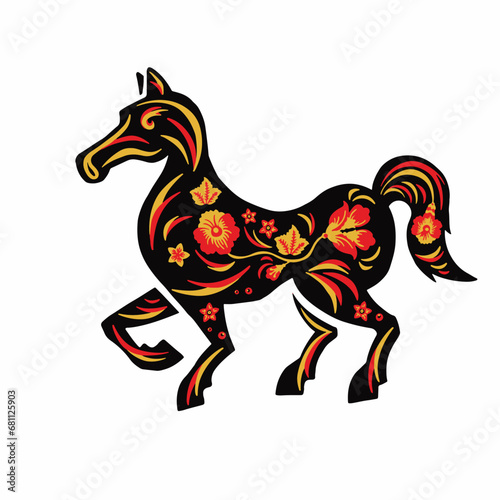 Horse, equestrian with retro colored red and yellow ethno vector illustration eps 10