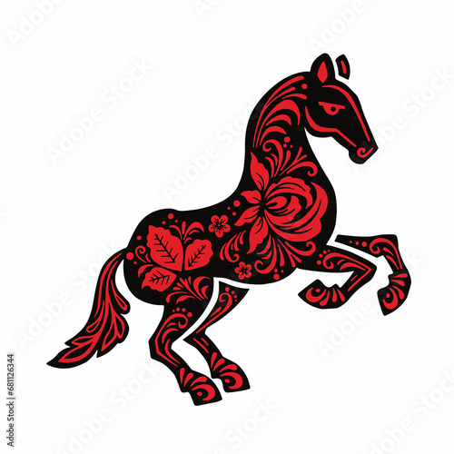 Horse  horse with red ethnic flowers painted  vector illustration eps 10