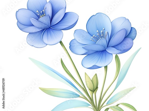 Watercolor illustration of flax with blue blossoms © REZAUL4513