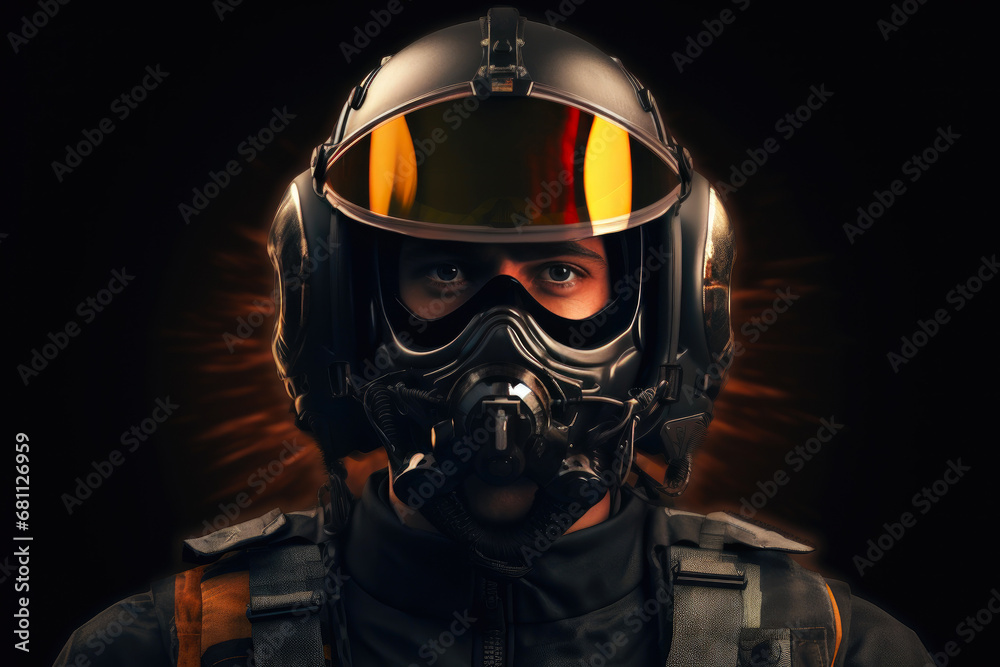 Military Airman in Helmet Silhouette