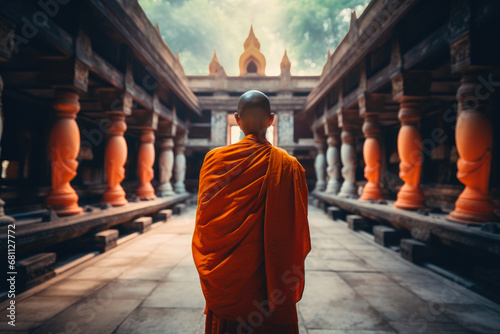 Serene Contemplation: Monk in Buddhist Sanctuary