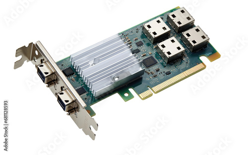 A Realistic Image of a Network Interface Card (NIC) on a Clear Surface or PNG Transparent Background.