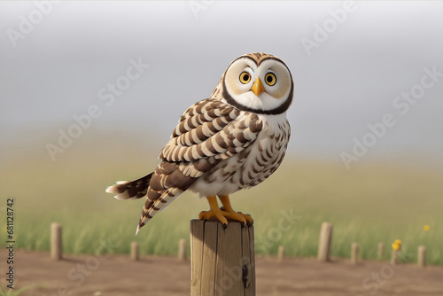 A brown and white owl sitting on top of a tree branch