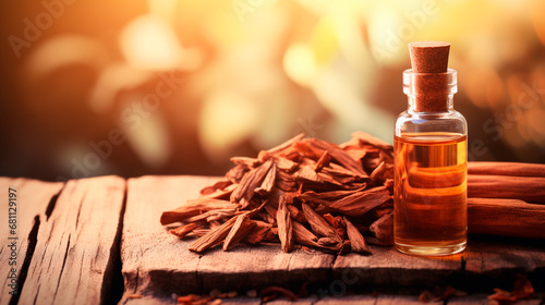 sandalwood essential oil in a bottle. Generative AI,