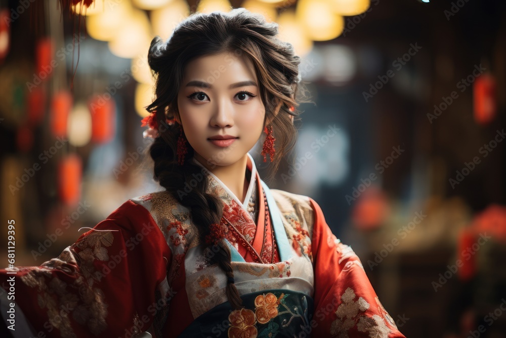 A Chinese girl in a national costume for a traditional dance.