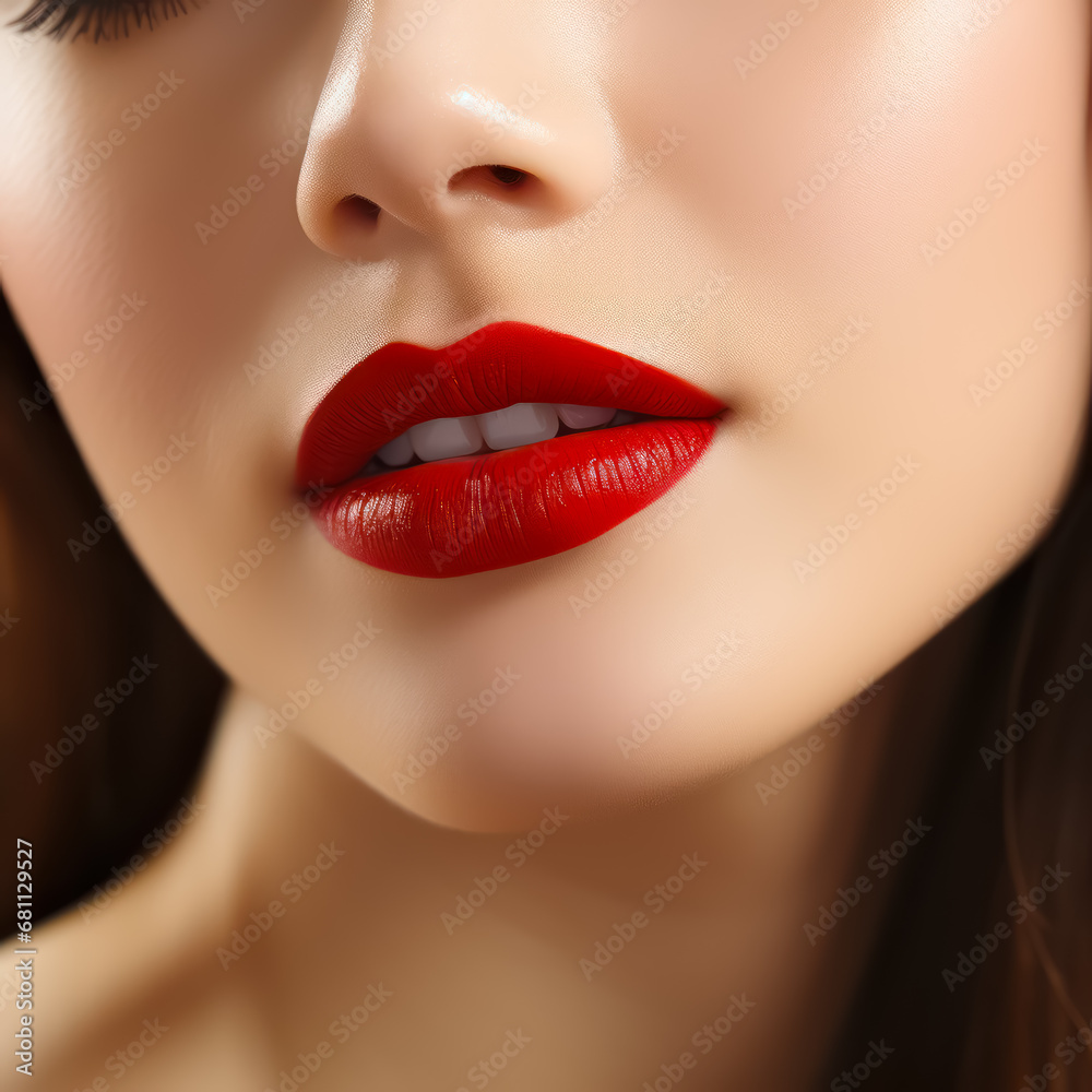 Close up view of beautiful Sexy Red woman Lips, Perfect Makeup, Beautiful red Lip Gloss Sensual, Open Mouth with white teeth. lipstick Cosmetology, or fashion makeup concept. Beauty studio shot. Close up view of beautiful Sexy Red woman Lips, Perfect Makeup, Beautiful red Lip Gloss Sensual, Open Mouth with white teeth. lipstick Cosmetology, or fashion makeup concept. Beauty studio shot.