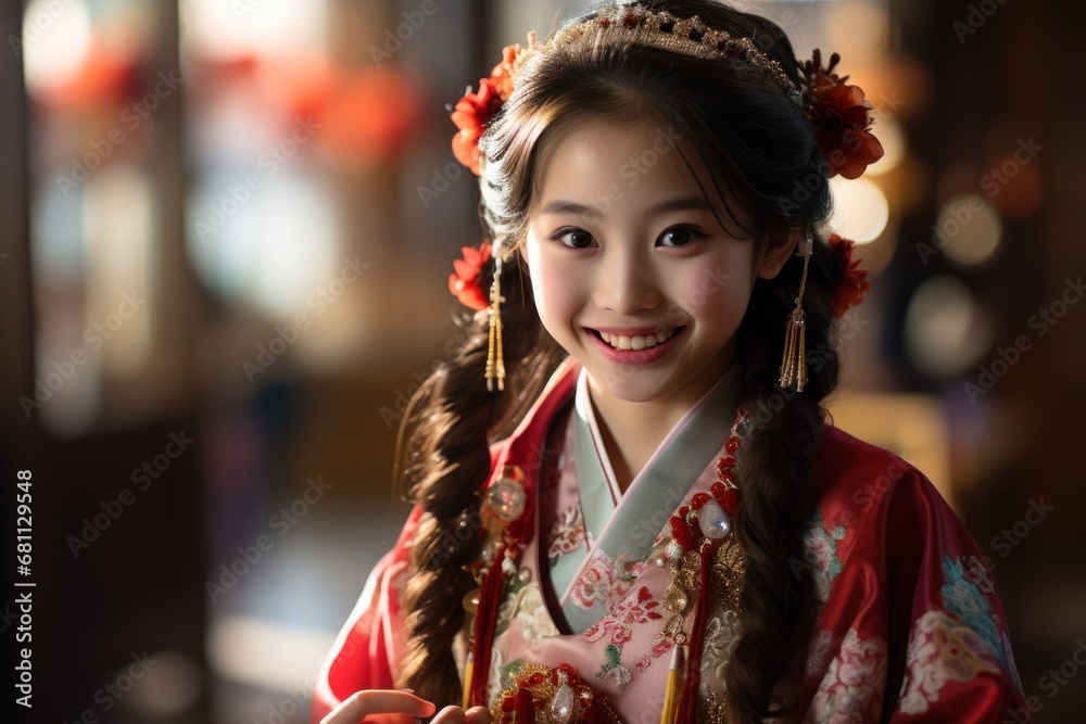 A Chinese girl in a national costume for a traditional dance.