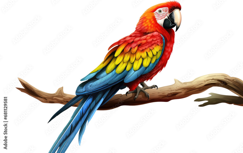 A Realistic Image of the Exotic Parrot in Tropical Splendor on a Clear Surface or PNG Transparent Background.