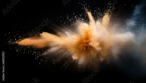 wide design of abstract powder dust explosion over black background