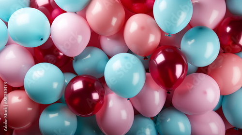 Festive sweet pink and blue balloons background  copy space  Ai generated image.