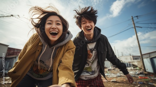 A happy young teenage asian couple photo
