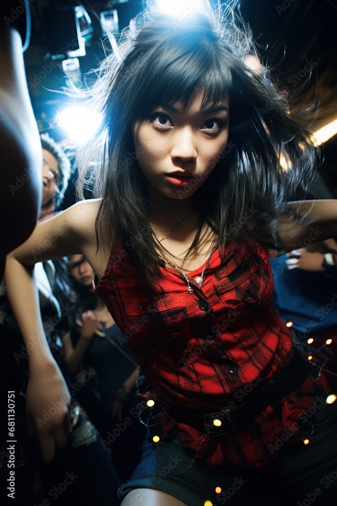 Fototapeta premium A nice looking asian college girl dancing in a club