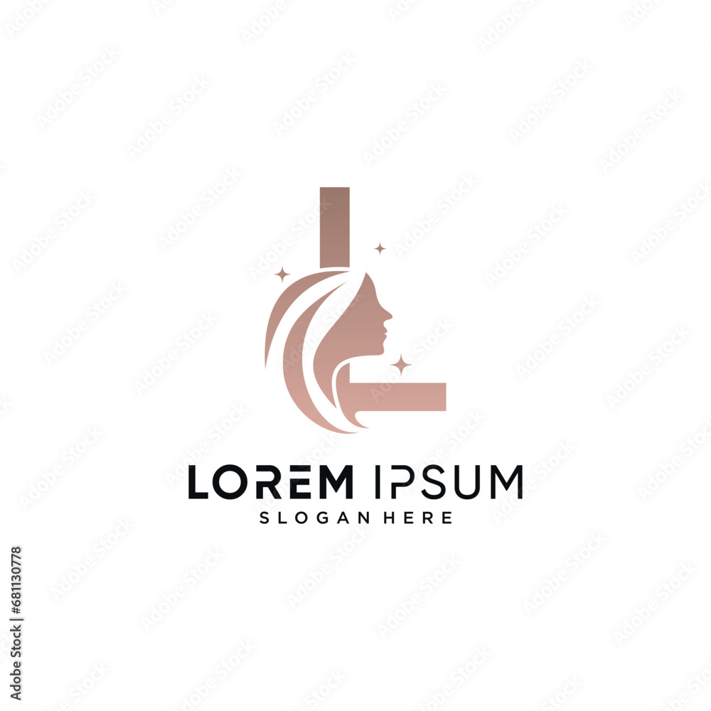 Beauty logo design combined on letter l with woman face icon and creative element Beauty logo design combined on letter l with woman face icon and creative element