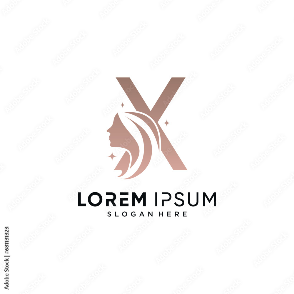 Beauty logo design combined on letter x with woman face icon and creative element Beauty logo design combined on letter x with woman face icon and creative element