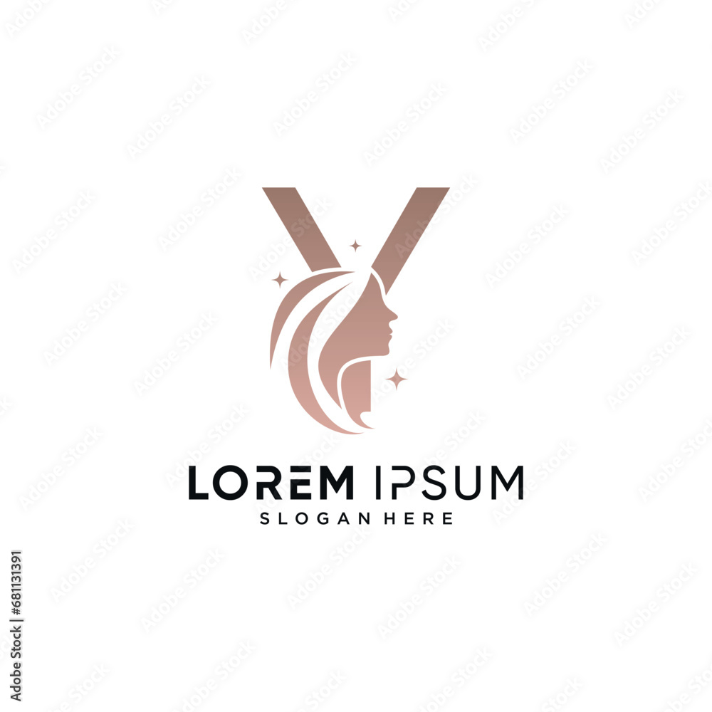 Beauty logo design combined on letter y with woman face icon and creative element Beauty logo design combined on letter y with woman face icon and creative element