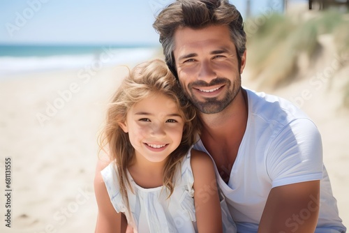 Portrait of father and child on the beach