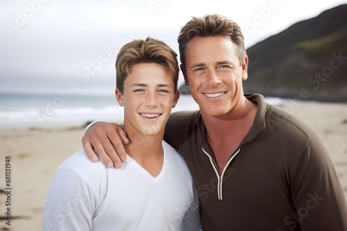 Portrait of father and child on the beach