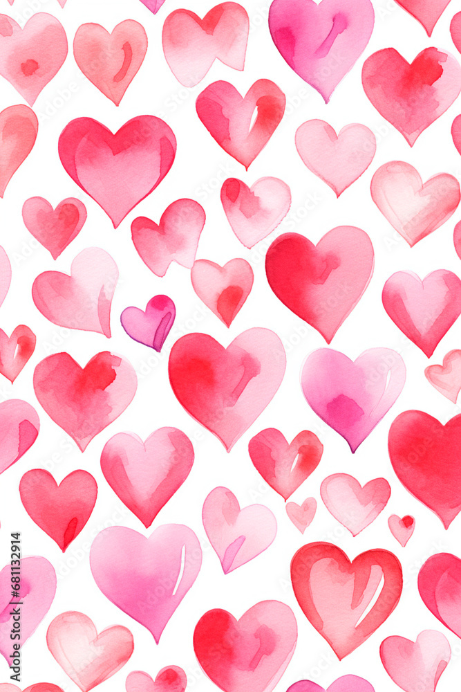 Watercolor drawing hearts background. Generative AI,