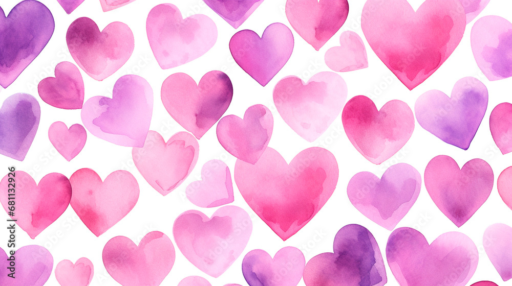 Watercolor drawing hearts background. Generative AI,