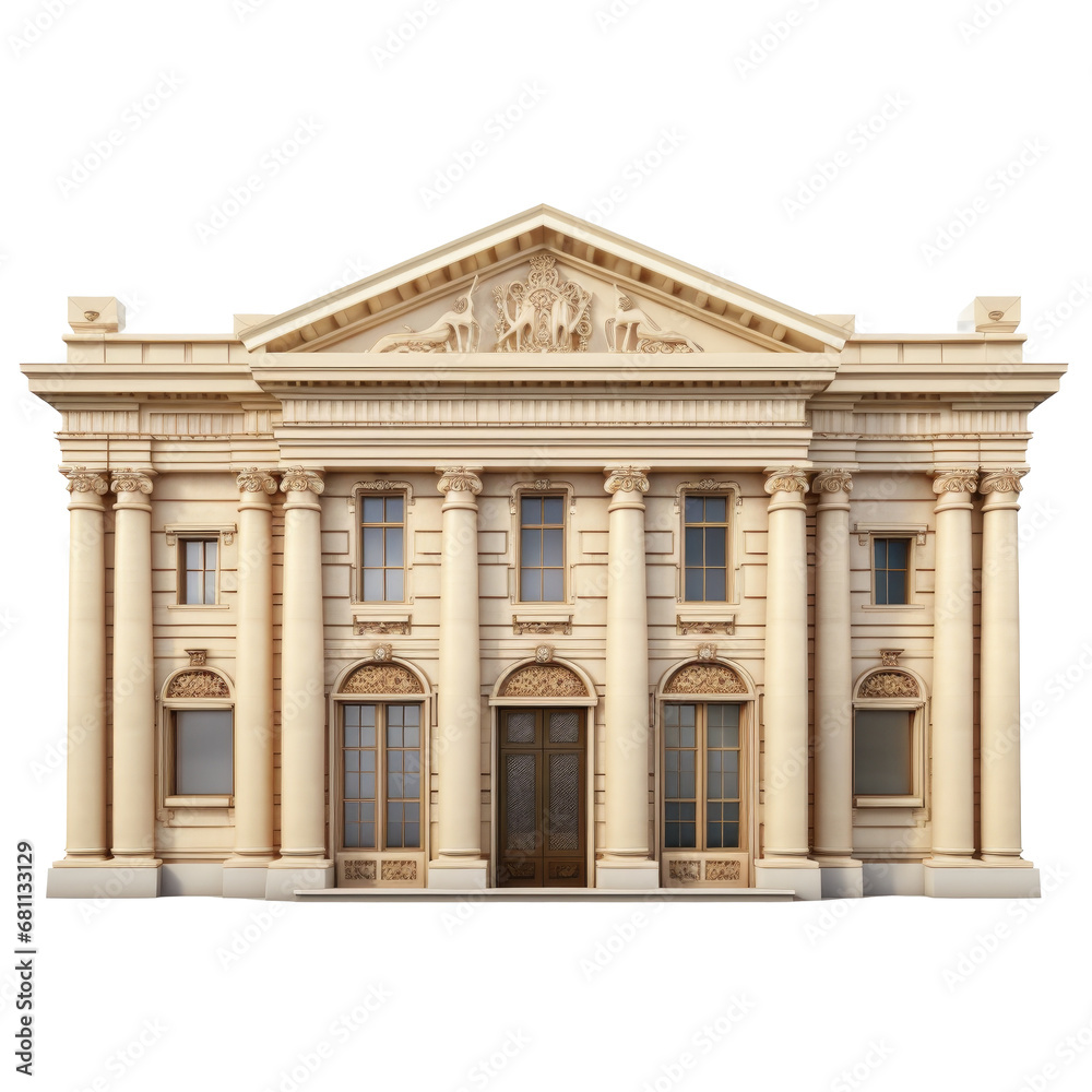 vintage bank building isolated on transparent background, png