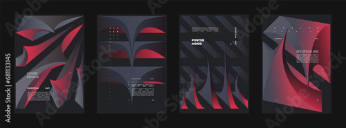 Abstract set Placards, Posters, Flyers, Banner Designs. Vertical A4 format. Colorful 3d form composition Polyhedral simple 3D shapes.