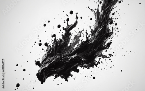 Crude oil flying in the air and water splashing on white background Black water photo
