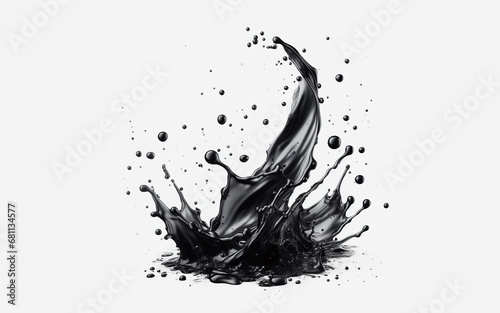 Crude oil flying in the air and water splashing on white background Black water