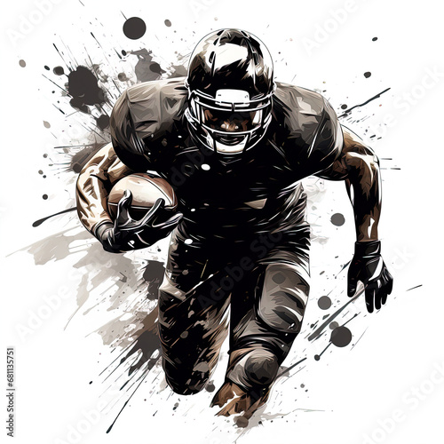 Abstract illustration of American football. An American soccer player with a ball. The concept of sports. Sports banner, postcard.