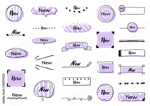 シンプルでおしゃれな手描きの吹き出し&あしらい　紫　NEW