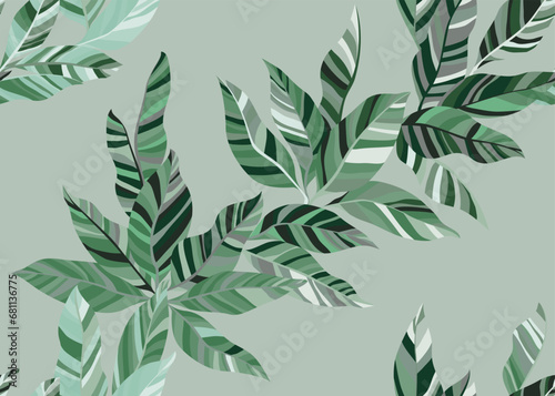 Decorative shrub leaves endless wallpaper design. Bright floral summer t shir...