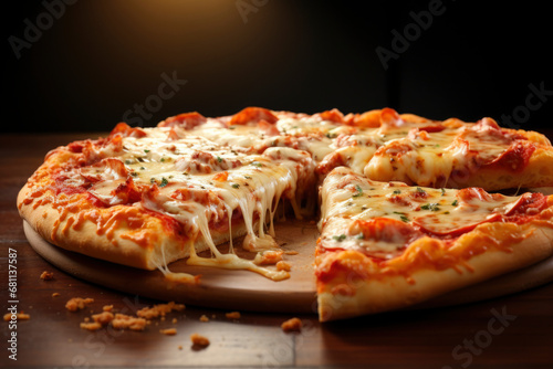 traditional pizza with cheese on dark background. ingredients, menu , fast food concept.