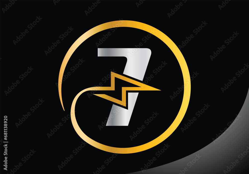 Letter 7 with lighting thunder bolt Logo Design Vector Template. Letter 7 with lighting thunder bolt Logo Design Vector Template.