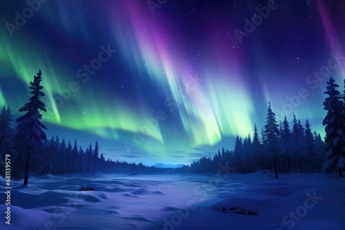 Aurora Borealis Northern Lights night peaceful landscape © BrandwayArt