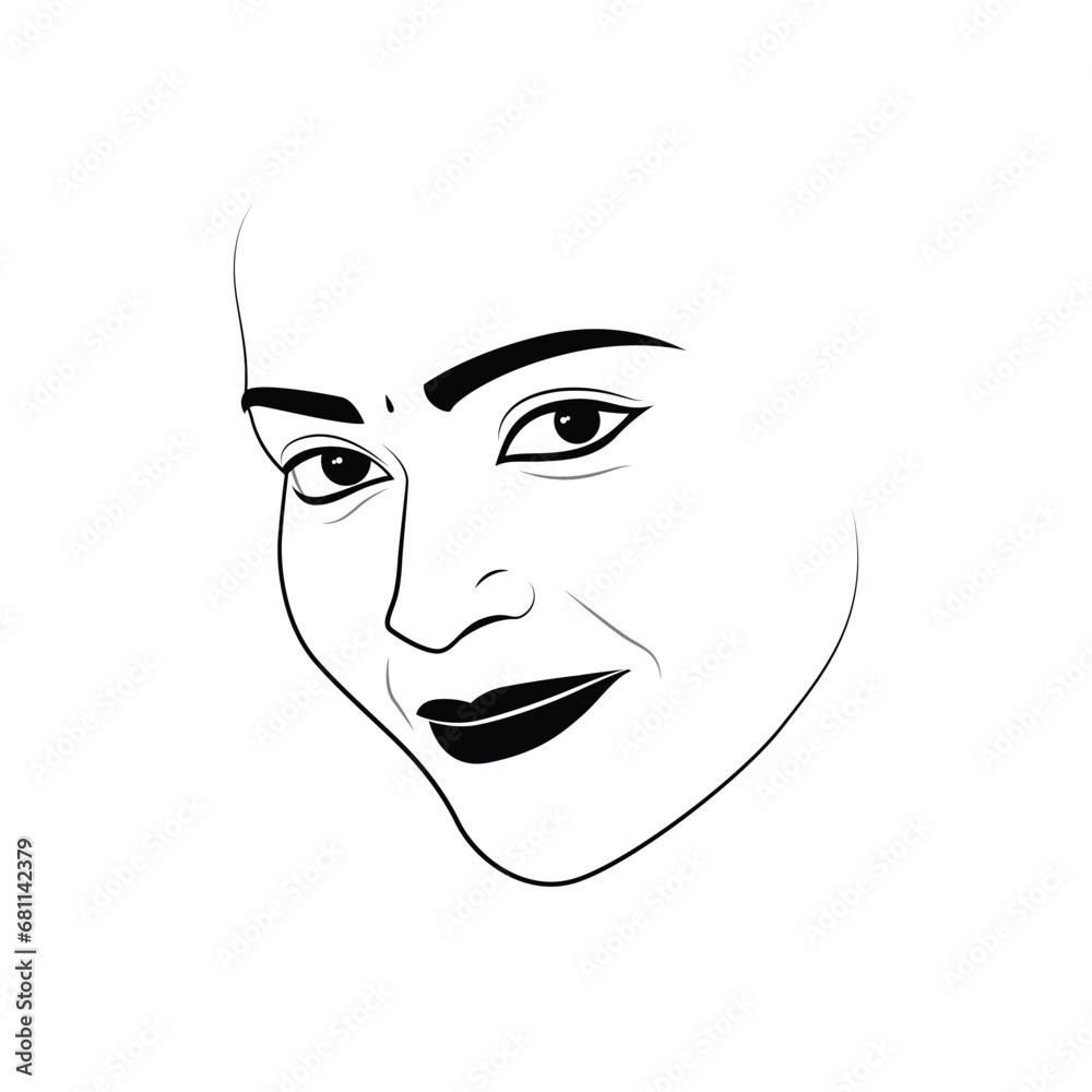 beautiful girl smiling face vector in one colour 