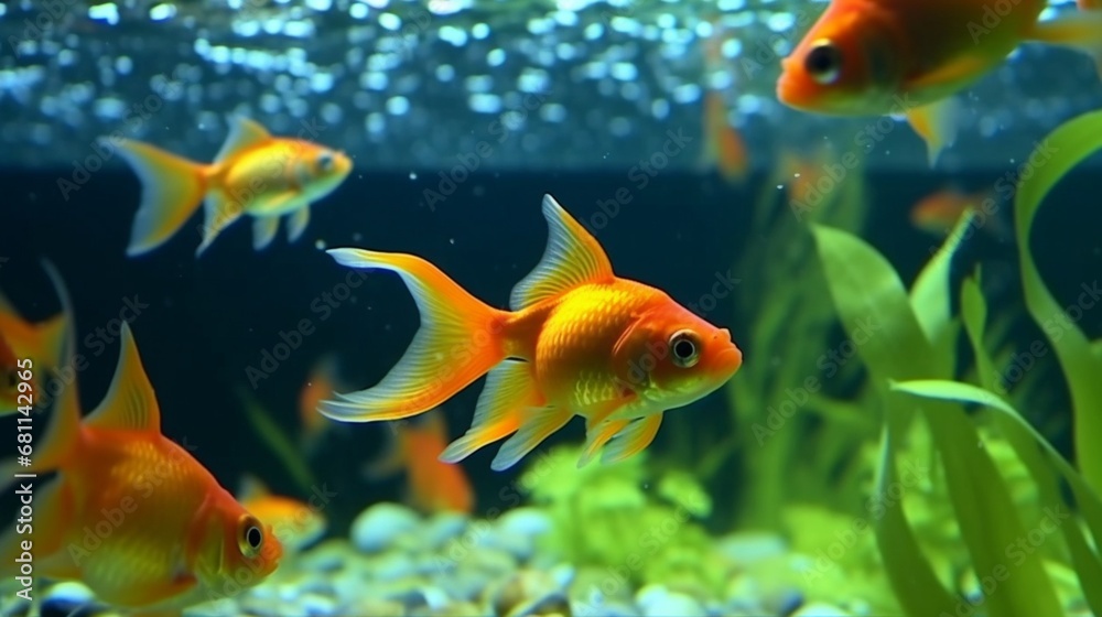 3d goldfish tank beautiful fancy gold fishlots of fish.Generative AI
